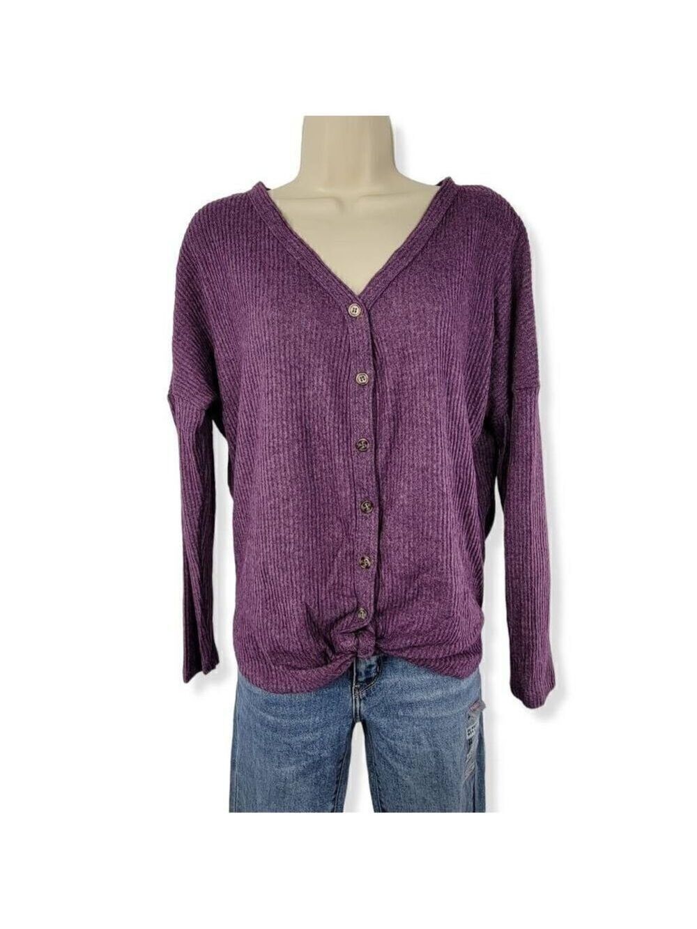 Ultra Flirt Cozy Ribbed Tie Front Top Medium Jrs.